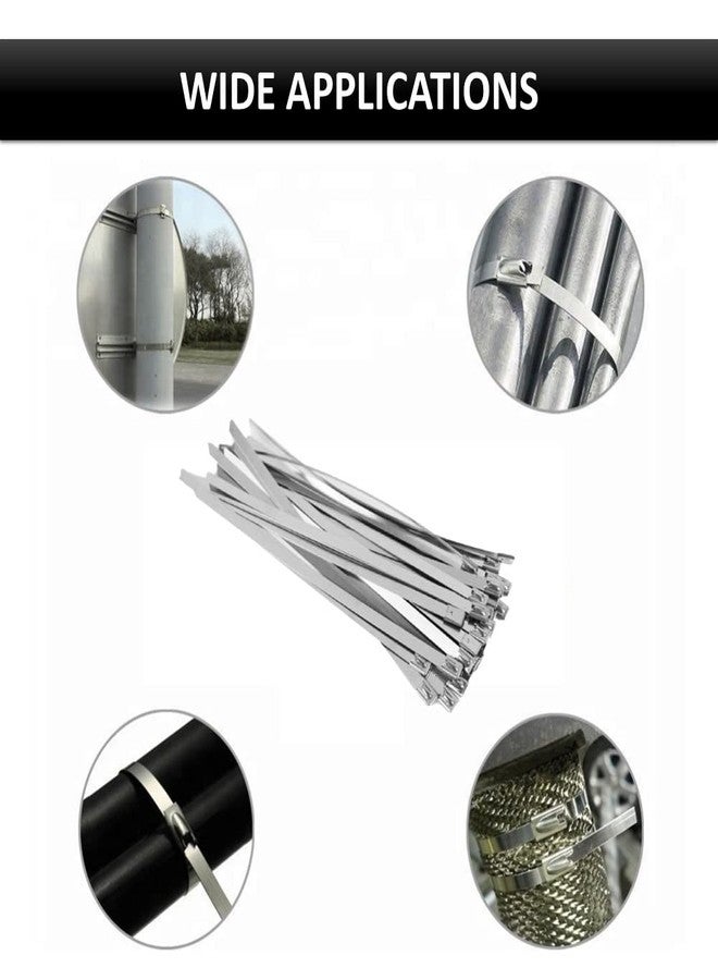 Kable Kontrol Metal Zip Ties 11 Inch 100 Pcs, 350 Lbs Tensile Strength, Self-locking Multi-Purpose 304 Stainless Steel Heavy Duty Cable Ties Ideal for Exhaust Wrap, Outdoor and Indoor Use - Image 5